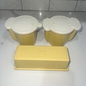 Vintage Tupperware Yellow Sugar Bowl Creamer Bowl Butter Dish